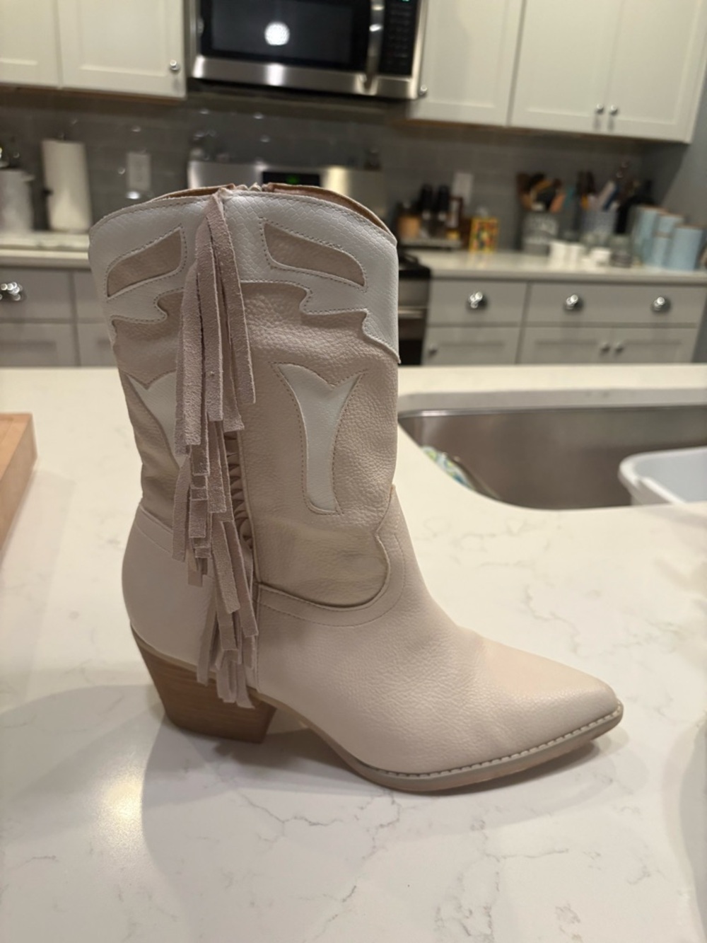Altar'd State Cream Fringe Western Lace-Up Boot